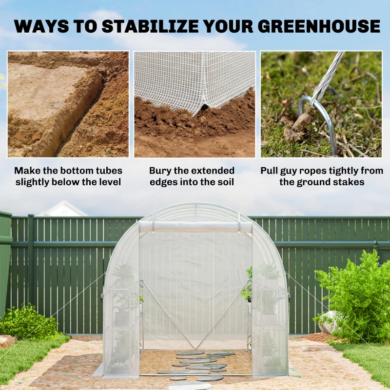 Outsunny Estufa aprox. 2,7 x 2 x 2 m com prateleiras, porta enrolável com fecho, 6 janelas de malha, hastes de suporte