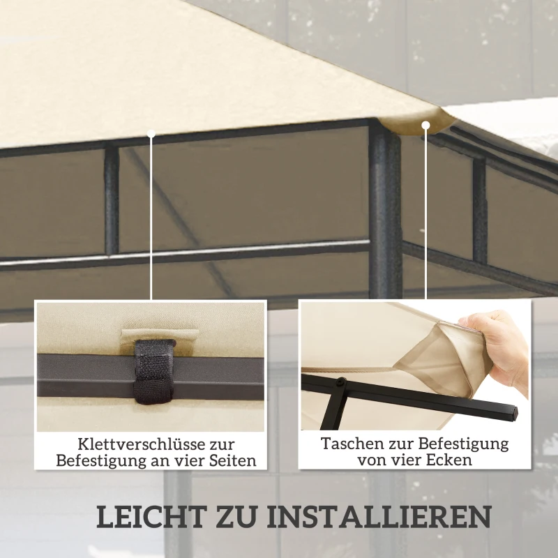 Outsunny Ersatzdach für Pavillon 3x3m wasserabweisend Pavillondach mit 8 Wasserabflusslöcher Cremeweiß