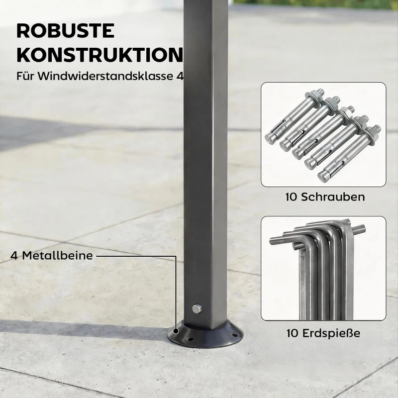 Outsunny Pavillon 3,2x3,2 m Stabil Winterfest Gartenpavillon mit ausziehbaren Dachüberstand, Doppeldach Dunkelgrau