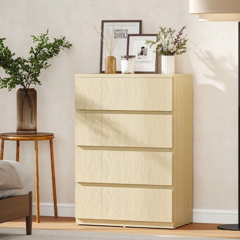 HOMCOM Chest of Drawers, 4-Drawer Storage Cabinets, Modern Dresser, Storage Drawer Unit for Bedroom