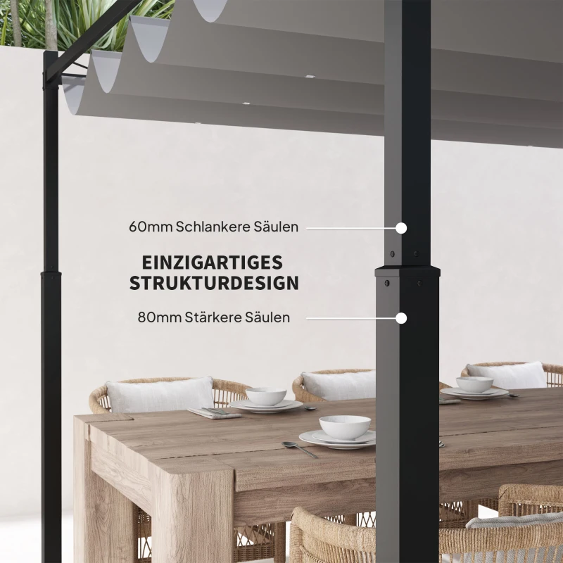 Outsunny Pergola ca. 3x3 m Freistehend Terrassenüberdachung mit Schiebedach, magnetisches Pad, 8 cm Säule UV-beständig