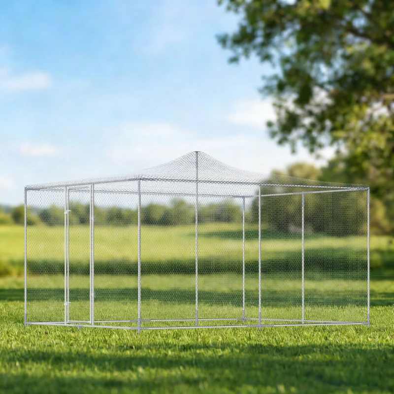 PawHut Galinheiro para Exterior Grande 400x300x197 cm 12 m² Galinheiro de Aço Galvanizado com Porta com Fecho Duplo Prateado