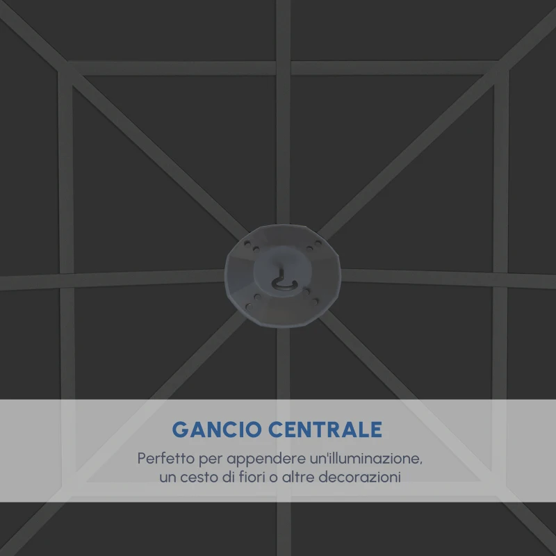 Outsunny Gazebo da Giardino con Struttura in Alluminio, Tetto in Policarbonato, Impermeabile UV 60+, Pareti laterali 3 x 3 m, Grigio Scuro