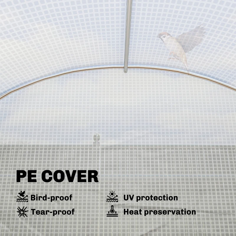 Outsunny Kweekkas 2,7 x 2 x 2 m foliekas met planken, oprolbare ritsdeur, 6 gaasvensters, steunbalken