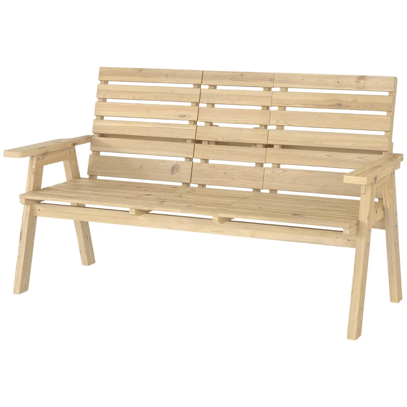 Outsunny Fir Wood Convertible 2 to 3 Seater Outdoor Garden Bench, Natural Wood Finish