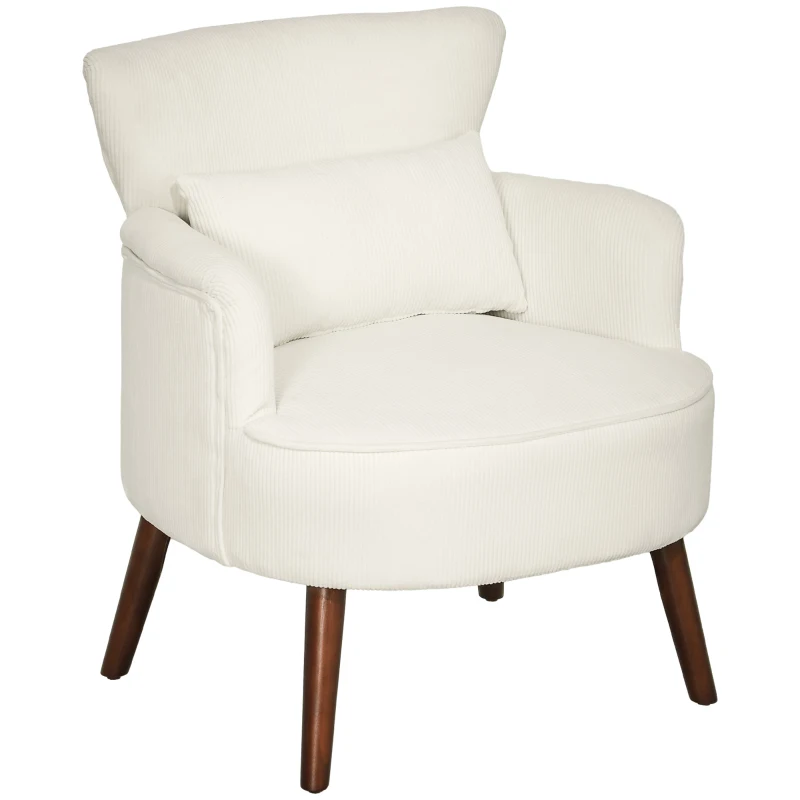 HOMCOM Poltrona Moderna Imbottita con Braccioli, Cuscino Lombare e Gambe in Legno di Gomma, Bianco Crema