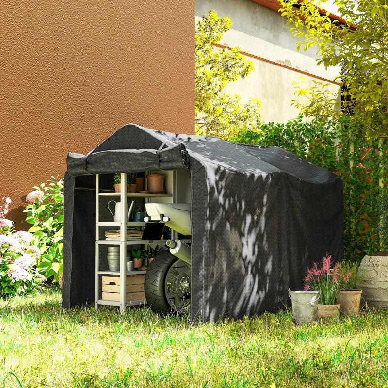 Outsunny Garagenzelt, wasserdicht Zeltgarage mit Tür, UV-beständig 220 x 157 x 165 cm Schwarz(m-7)