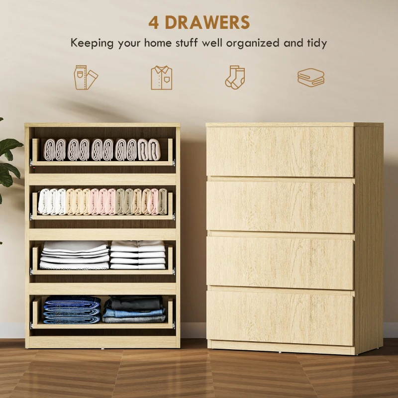 HOMCOM Chest of Drawers, 4-Drawer Storage Cabinets, Modern Dresser, Storage Drawer Unit for Bedroom