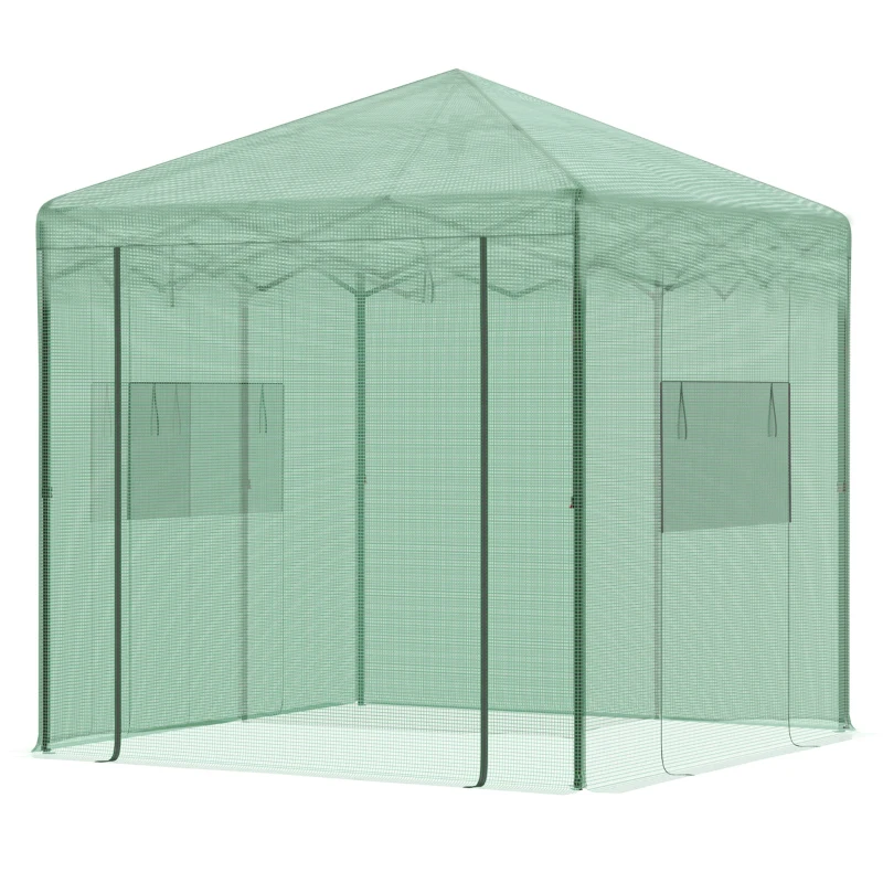 Outsunny Serra tunnel per pomodori con porta e finestra, 238x178x240 cm, Verde scuro