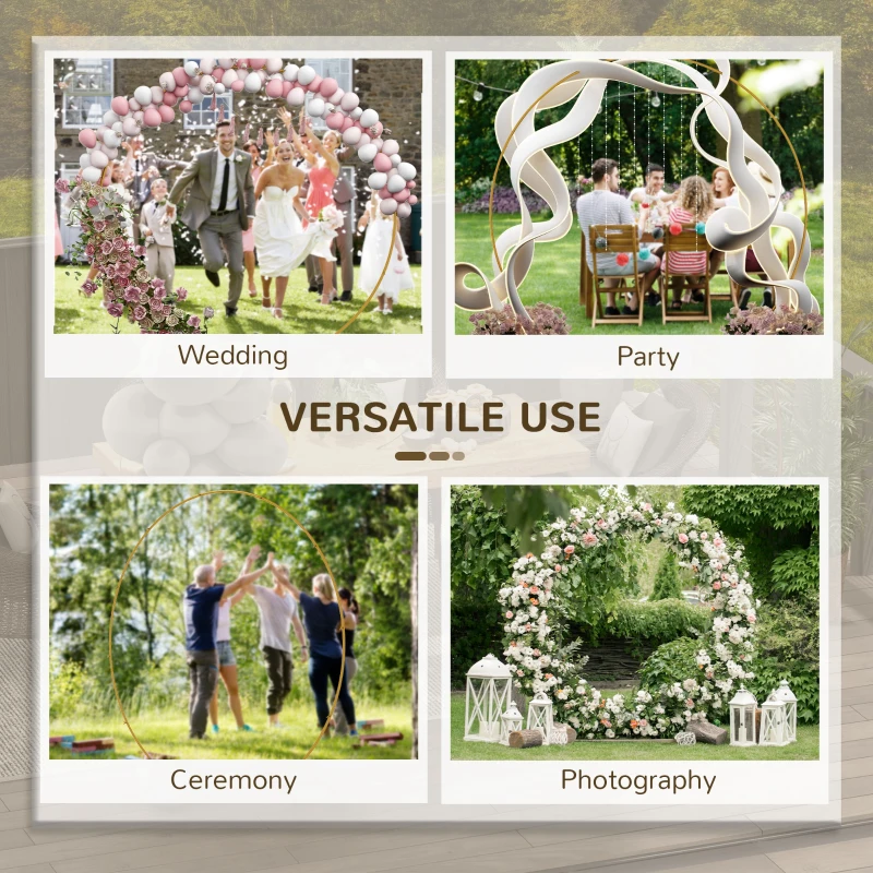 Outsunny 222cm Gold Tone Backdrop Stand, Round Metal Wedding Arch for Birthday Party, Bridal Shower, Graduation, Ceremony