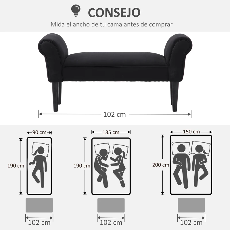 HOMCOM Banco Pie de Cama Tapizado en Lino Sintético con Patas de Madera Reposabrazos y Asiento Acolchado Gris Oscuro