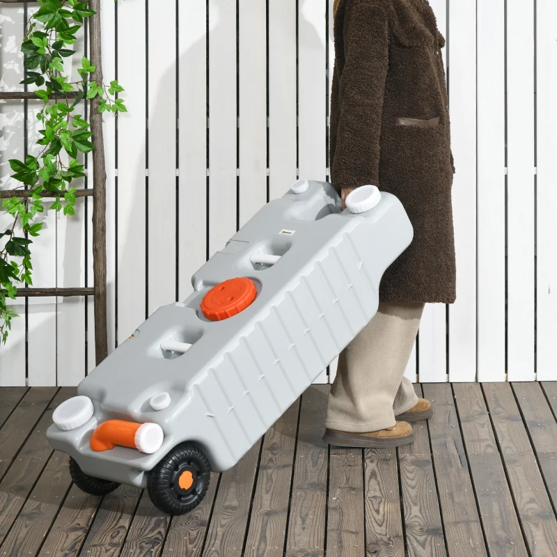 Outsunny Serbatoio d'Acqua Portatile da 75 Litri con Indicatore di Livello, 3 Ruote e Maniglia per Campeggio, Grigio