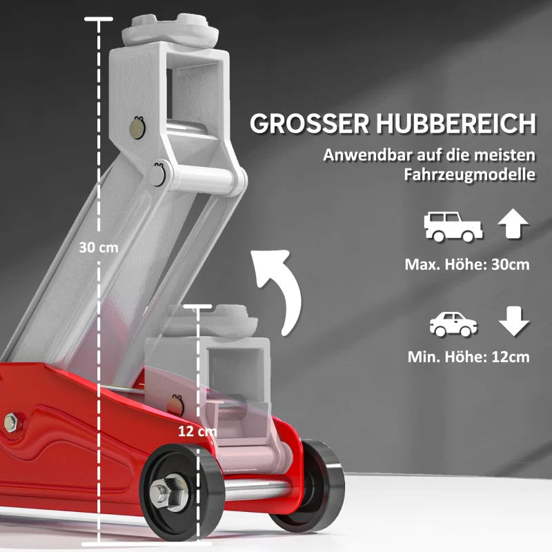 HOMCOM Hydraulischer Wagenheber Kompakt Überlastschutz Auto SUV 2t 120-300mm Rot Gelb