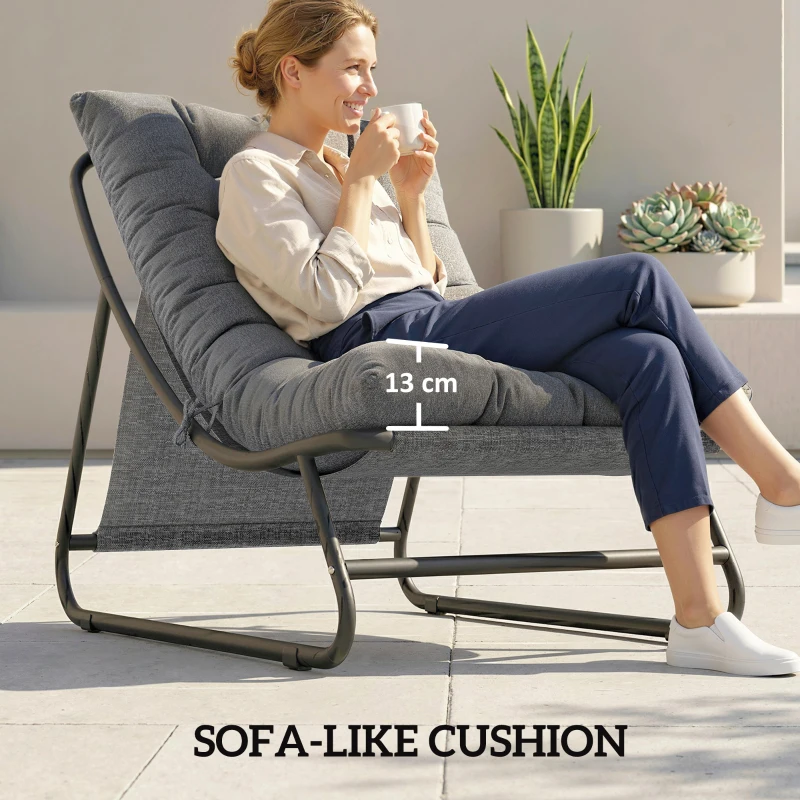 Outsunny Loungesessel Outdoor Balkonsessel met Voetenbank 13 cm dik kussen antislip voeten Donkergrijs