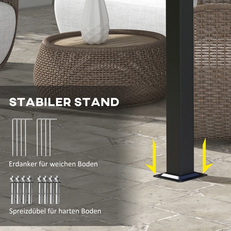 Outsunny Markise Sonnenschutz. Pergola, wetterbeständig,  inkl. Befestigungsmaterial, 3 x 3,5 m, Dunkelgrau
