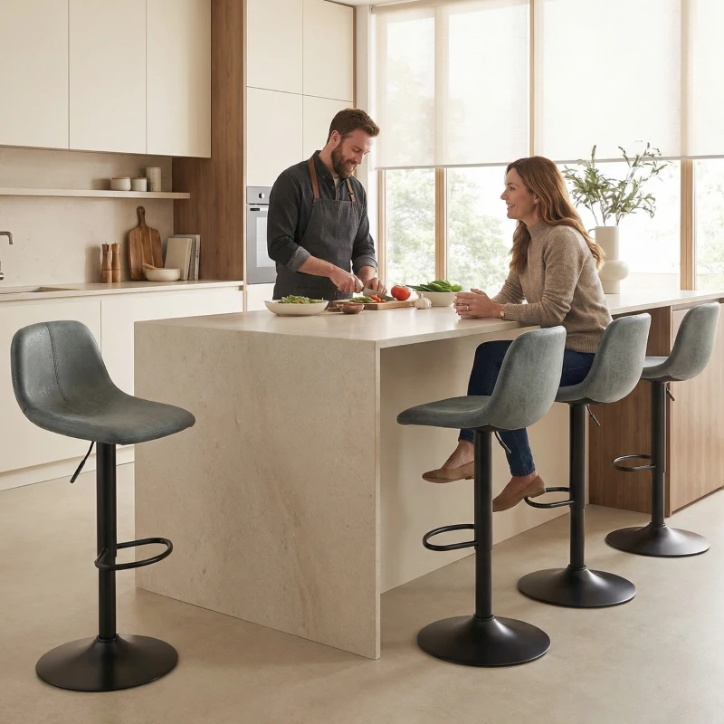 HOMCOM Bar Stools Set of 2, Modern Swivel Barstools with Footrest for Kitchen Island and Dining Room, Green