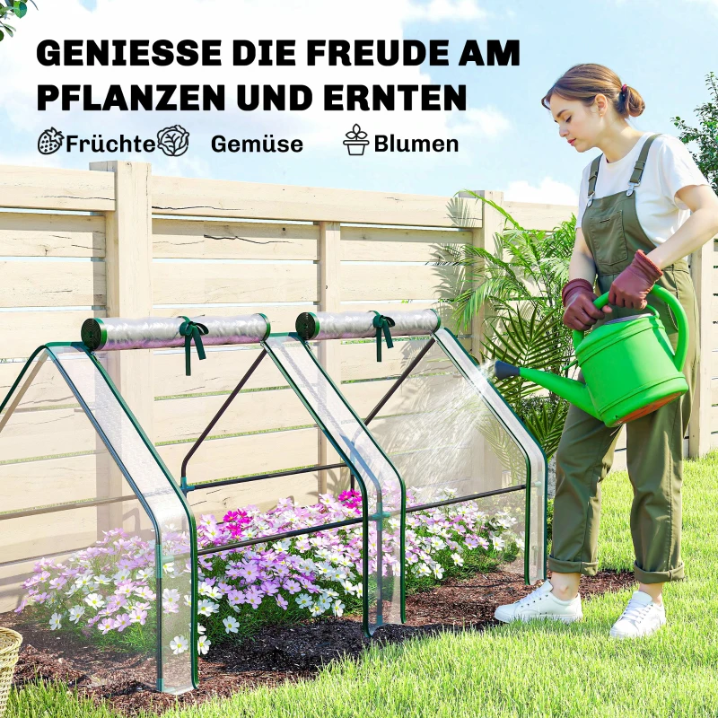 Outsunny Gewächshaus mit Reißverschlussfenster, winterfest Foliengewächshaus aus Stahl 180 x 90 x 90 cm Transparent