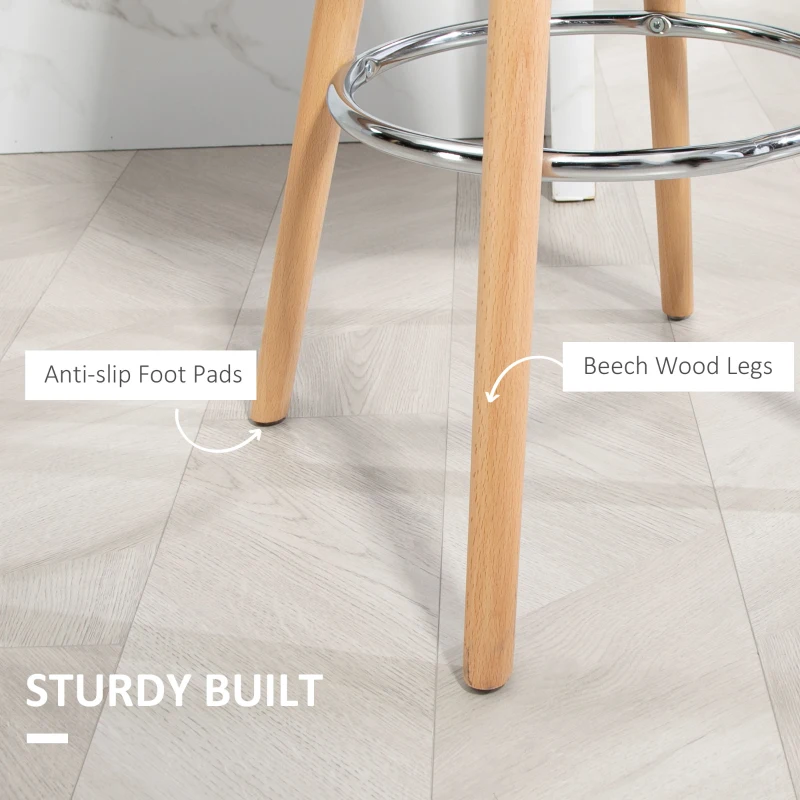 HOMCOM Zestaw 2 hokerów w stylu skandynawskim, podnóżek, 43 cm x 43 cm x 91 cm, naturalne drewno + czarne