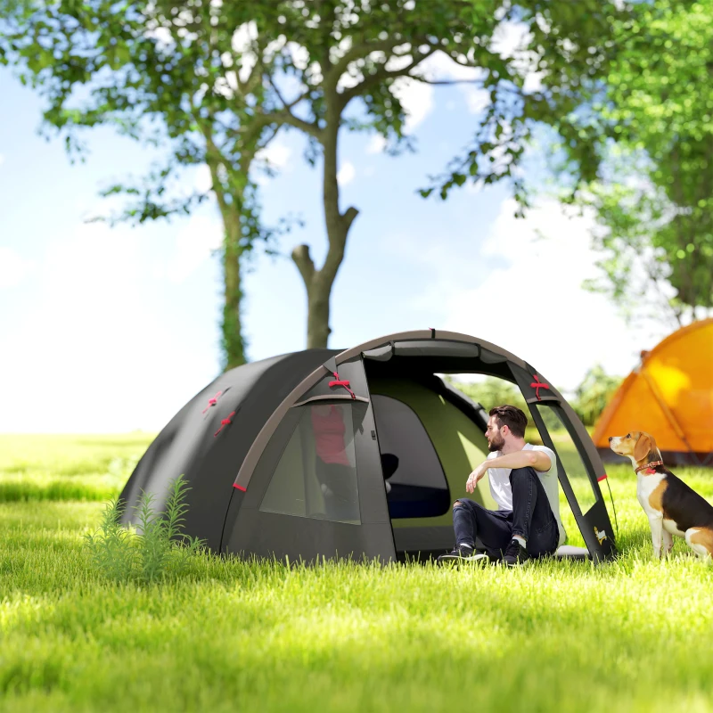 Outsunny Tenda a tunnel 4 persone con veranda e doppia porta UV50+, Nero
