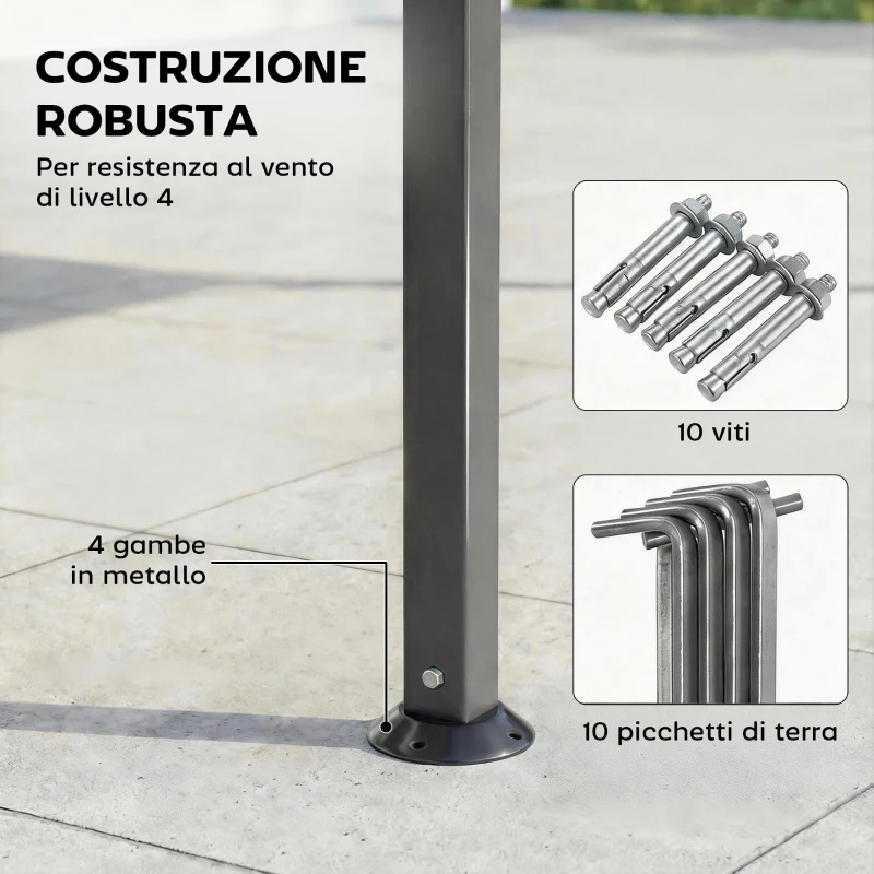 Outsunny Gazebo da Giardino con Tetto Estensibile, 3.2x3.2 m, Grigio