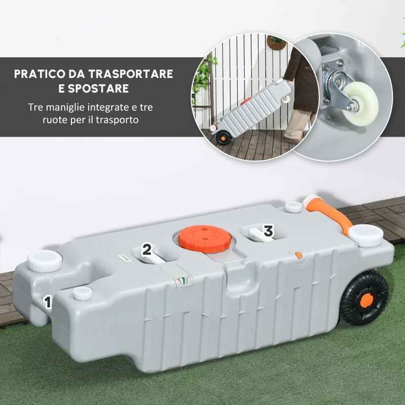 Outsunny Serbatoio d'Acqua Portatile da 75 Litri con Indicatore di Livello, 3 Ruote e Maniglia per Campeggio, Grigio