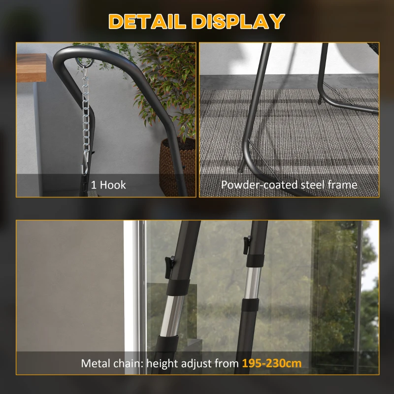 Stelaż pod fotel wiszący Outsunny, uchwyt do fotela, 133 cm x 116 cm x 195/230 cm, Czarny