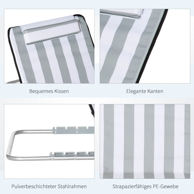 Outsunny Sonnenliege klappbar Gartenliege mit Kopfkissen Liegestuhl mit 5-Fach verstellbare Rückenlehne Tragetasche Hellgrau