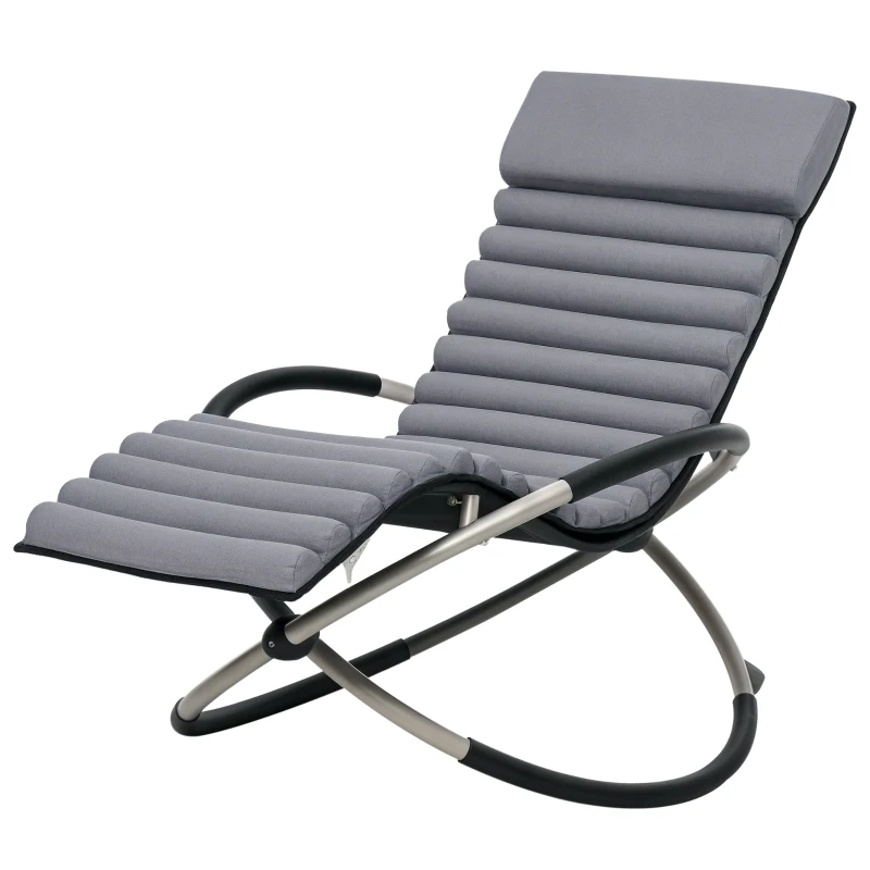 Outsunny Metal Orbital Rocking Chair Folding Lounger Anti-drop with Padded Mat Removable Design 145x74x86cm Black Grey