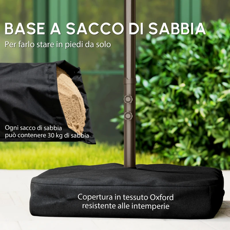 Outsunny Ombrellone da Giardino XXL 4,6L x 2,7l x 2,4H cm con Base a Croce, Apertura e Chiusura con Manovella, Acciaio e Poliestere ad Alta Densità, Rosso Bordeaux