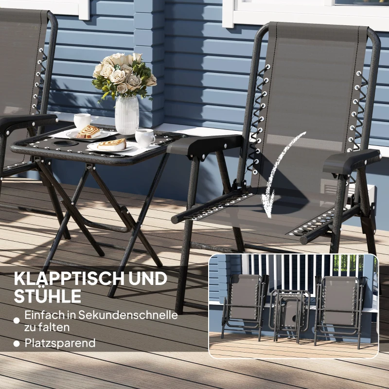 Outsunny Bistro Set 3-teilig aus Stahl Wetterfest Gartenmöbel Set mit klappbar Bistrotisch Becherhalter Gartenstühlen Schwarz