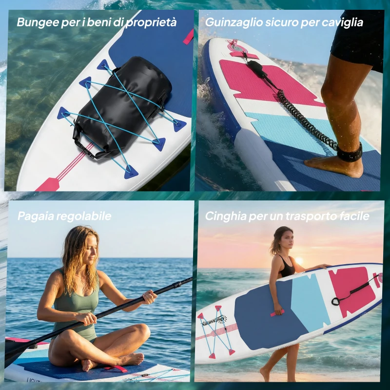 Outsunny Tavola Sup Gonfiabile Stand Up Paddle Board Antiscivolo, 305x89x15 cm, Blu