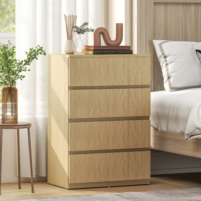 HOMCOM Chest of Drawers, 4-Drawer Storage Cabinets, Modern Dresser, Storage Drawer Unit for Bedroom