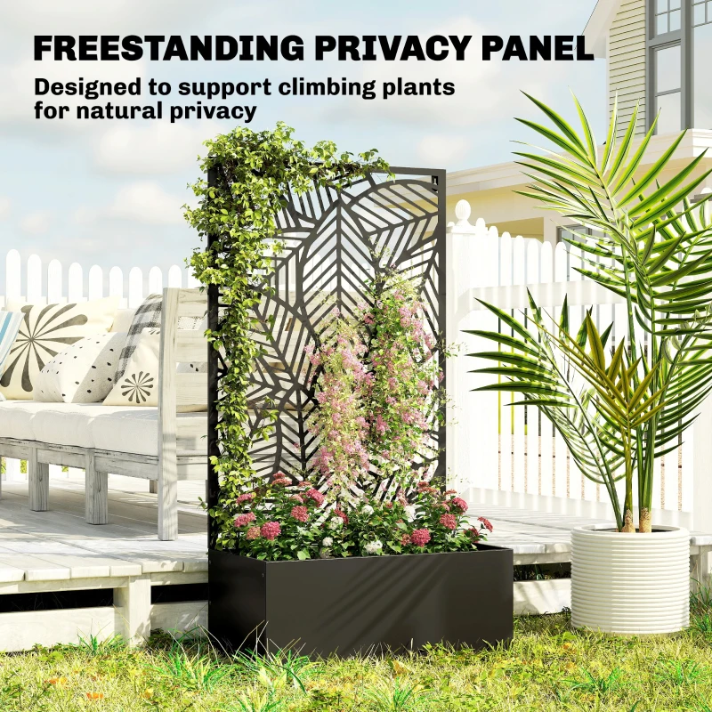 Outsunny podwyższana grządka metalowa z kratownicą dla pnączy, wolnostojąca lub do montażu na ścianie