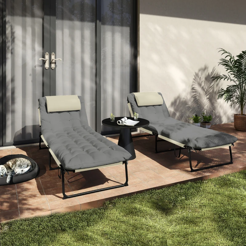 Outsunny Set 2 lettini prendisole pieghevoli con schienale regolabile, Crema
