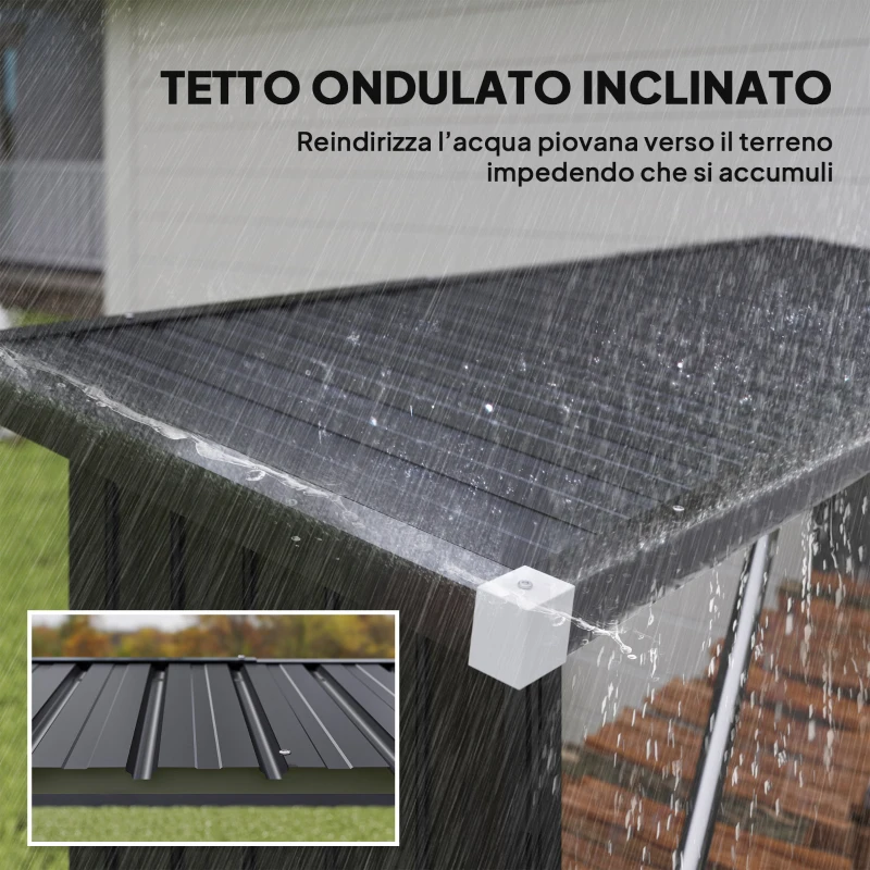 Outsunny Capanno Portalegna in Acciaio da Esterno, Base Rialzata e Tetto Inclinato, 213x66.5x150 cm, Grigio Scuro