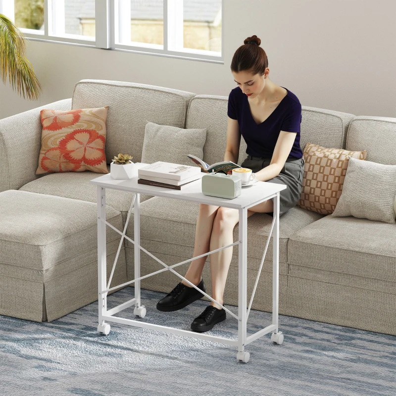 HOMCOM Bureau pliant table d'ordinateur 80 x 40 cm sur roulettes pour bureau à domicile, chambre, petits espaces, blanc