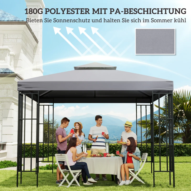 Outsunny Ersatzdach für Pavillon 3 x 3 m wasserdicht Pavillondach mit Doppeldach Ablauflöcher Hellgrau