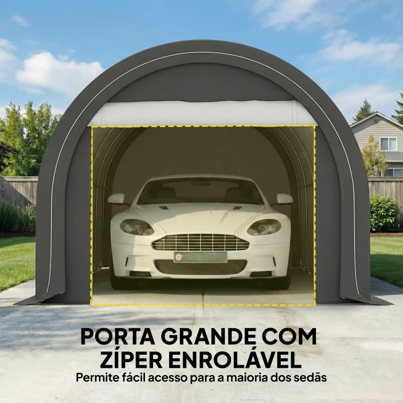 Outsunny Garagem Exterior para Carro 3x5 m Impermeável com Tecido PE Resistente Estrutura de Aço Galvanizado UPF30+ Cinzento