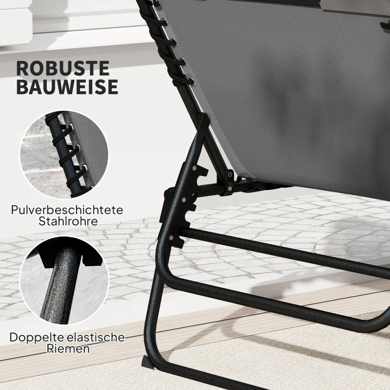 Outsunny 2er Set Sonnenliege klappbar Gartenliege mit Kopfkissen 5-Fach höhenverstellbarer Rückenlehne Seitentasche Dunkelgrau