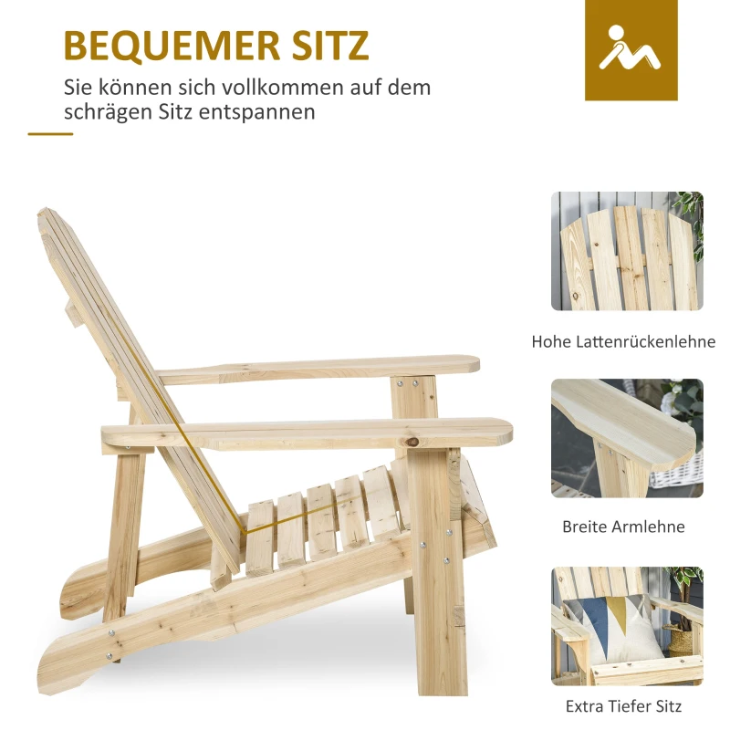 Outsunny Adirondack Stuhl wetterfest Adirondack Chair aus Holz Outdoor Gartenstuhl mit Hoher Rückenlehne Armlehnen
