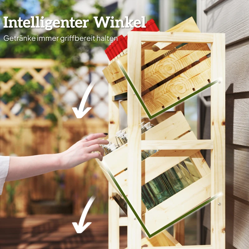 Outsunny Getränkekistenregal für 3 Getränkekisten Getränkeregal Holz Kistenregal mit 3 Ebenen 56 x 32 x 112 cm Naturholz