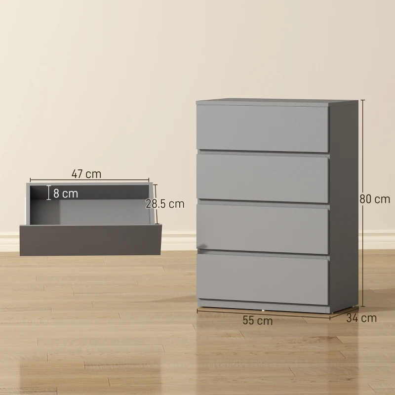 HOMCOM Chest of Drawers, 4-Drawer Storage Cabinets, Modern Dresser, Storage Drawer Unit for Bedroom