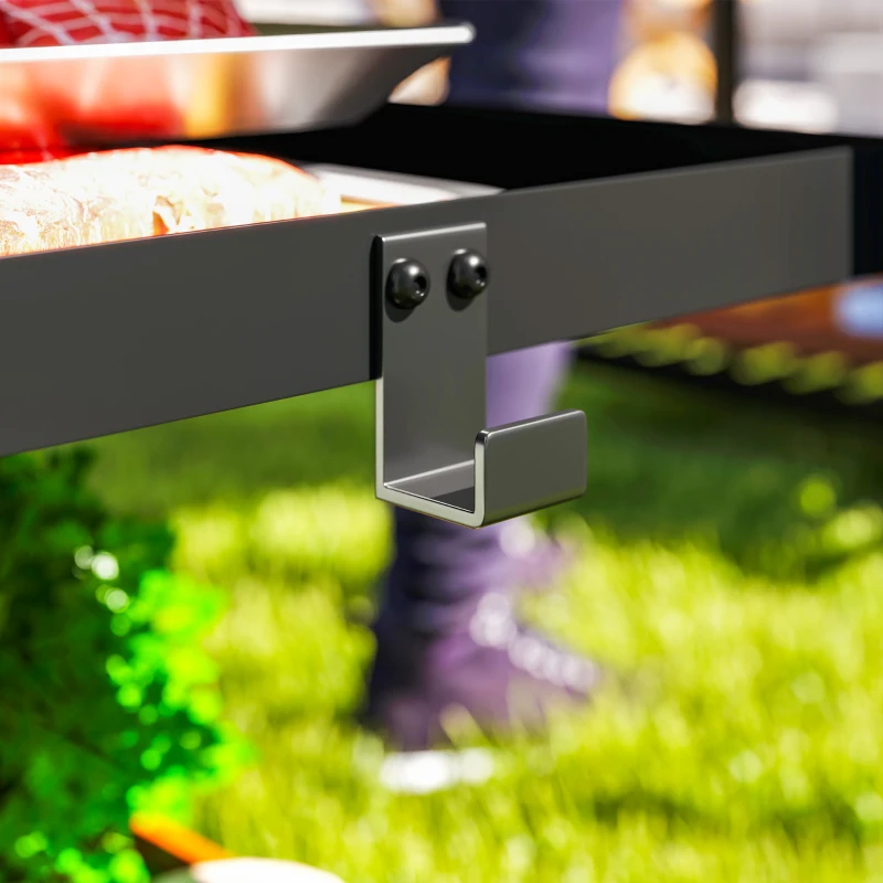 Outsunny Carrello barbecue 3 livelli con ripiani e ganci, 102x50x81 cm, Grigio carbone