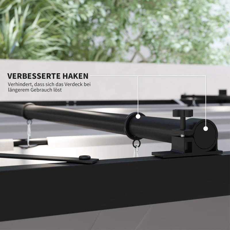 Outsunny Pergola ca. 3x3 m Freistehend Terrassenüberdachung mit Schiebedach, magnetisches Pad, 8 cm Säule UV-beständig