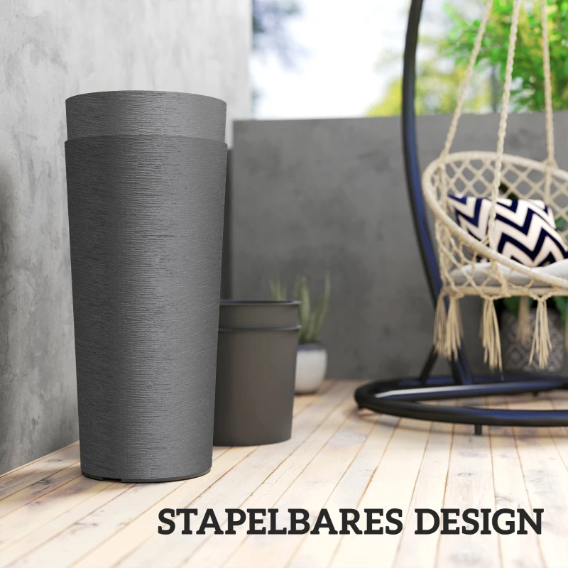 Outsunny 2er Set Blumentopf stapelbar Pflanzkübel mit Löcher 35x35 cm Pflanztöpfe Rund Dunkelgrau