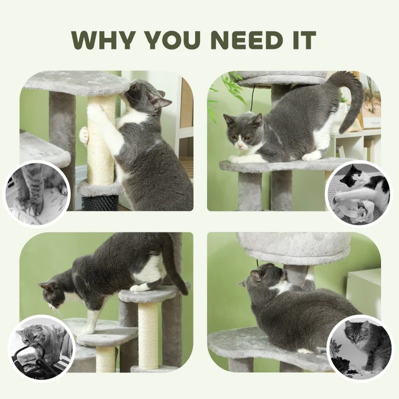 Drapak dla kota 87 cm z budką, do 5 kg, Jasnoszary