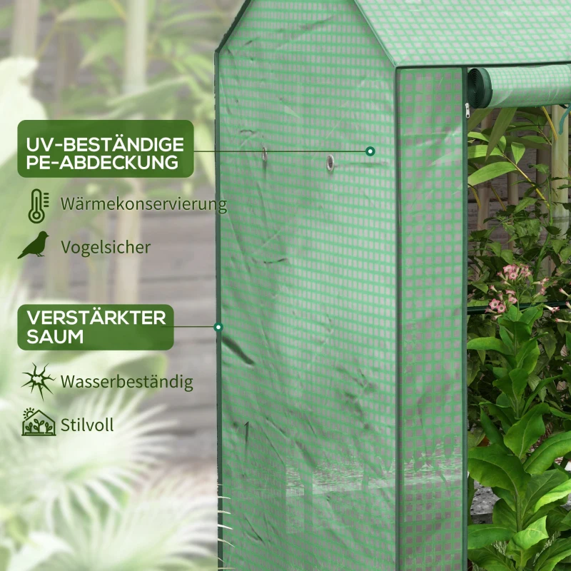 Outsunny Gewächshaus Treibhaus Frühbeet, wetterbeständig, aufrollbare Tür, 100 cm x 80 cm x 150 cm, Grün