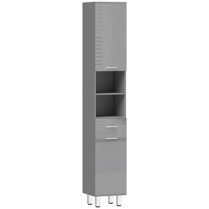 kleankin Armoire de salle de bain, commode de bain, avec étagères et tiroir, réglable, Gris