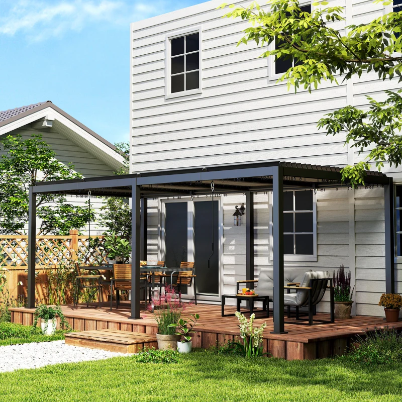 Outsunny Pergola con tetto a lamelle regolabili, 3x6 m, Grigio scuro