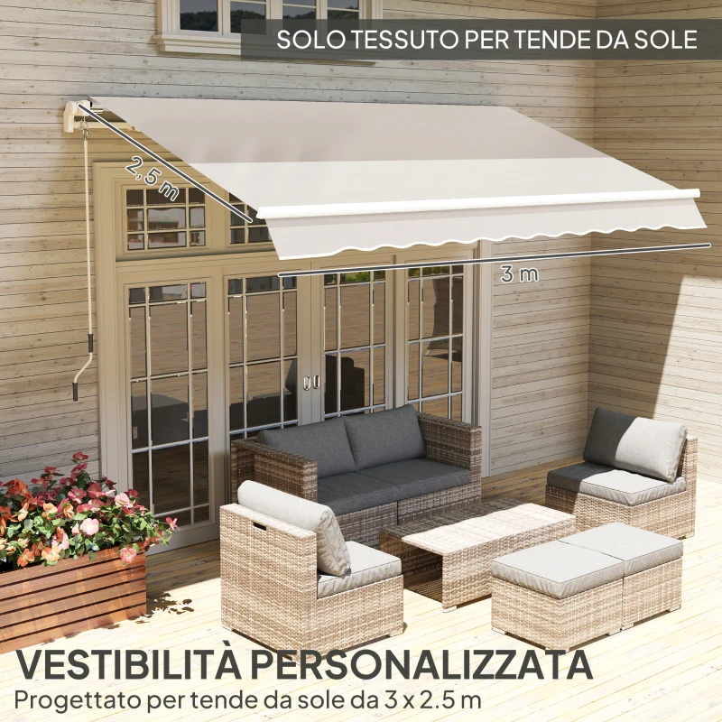 Outsunny Telo di Ricambio per Tenda Parasole Retrattile 3x2.5 m in Poliestere Anti UV 50+ Crema